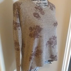 Lush Taupe Shimmer Floral Hi-lo Knit Top with Sheer back